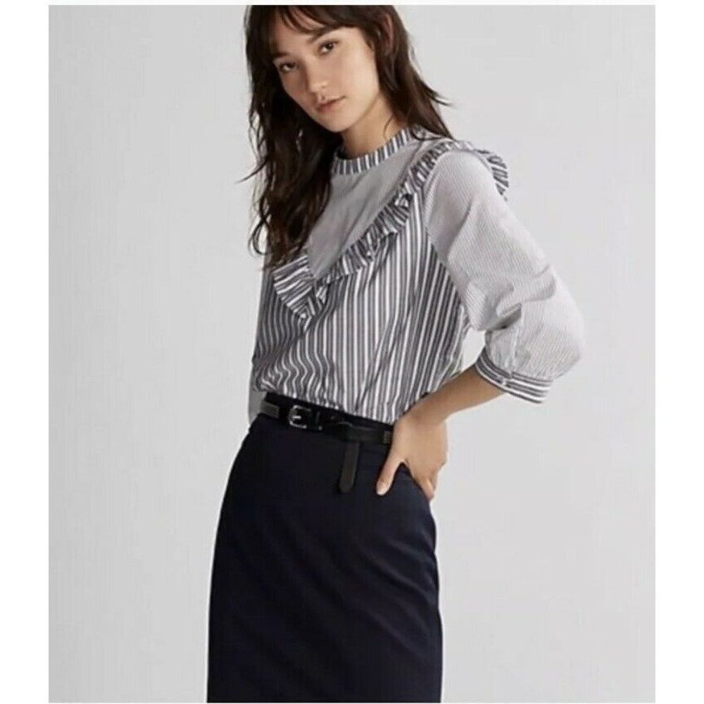 Express Ruffle Yoke Stripe Blouse S
